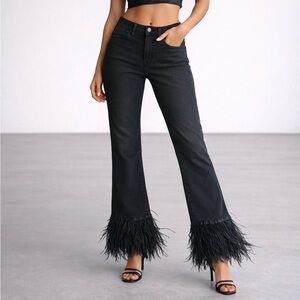 Frame Denim Black Feather-Hem Wide Leg Jeans